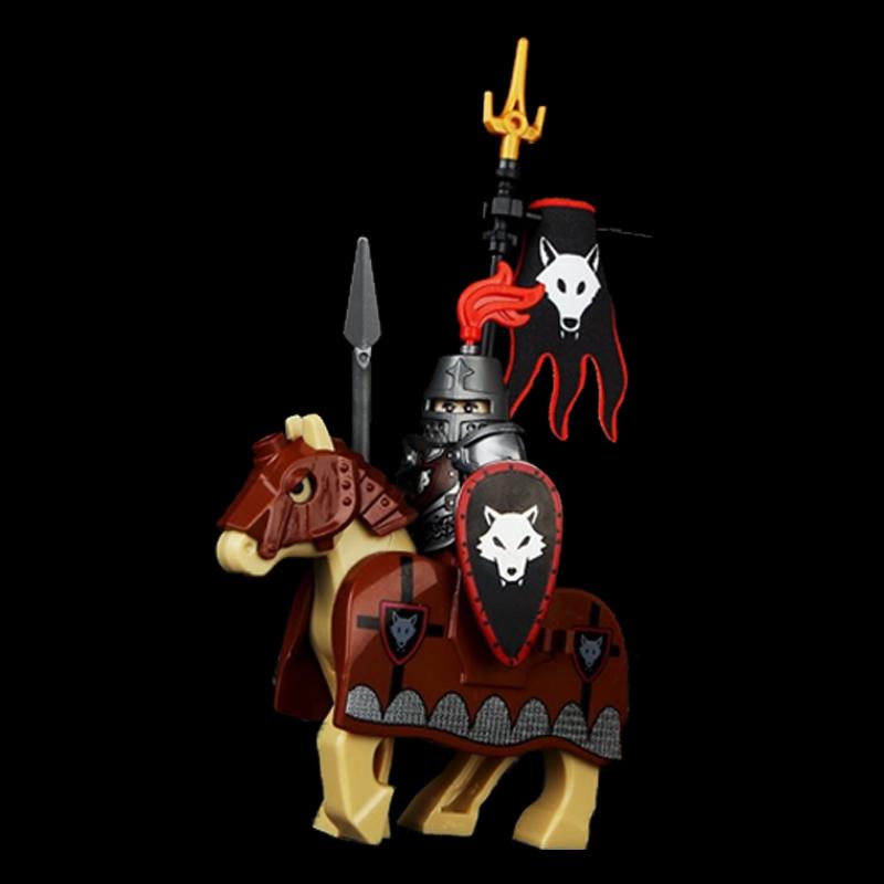 MOC Medieval Knight Castle Figures Building Blocks Weapon Wolf Swordsmen Guard Bow Arrow Shield Flags Warhorse Toys Gifts S002
