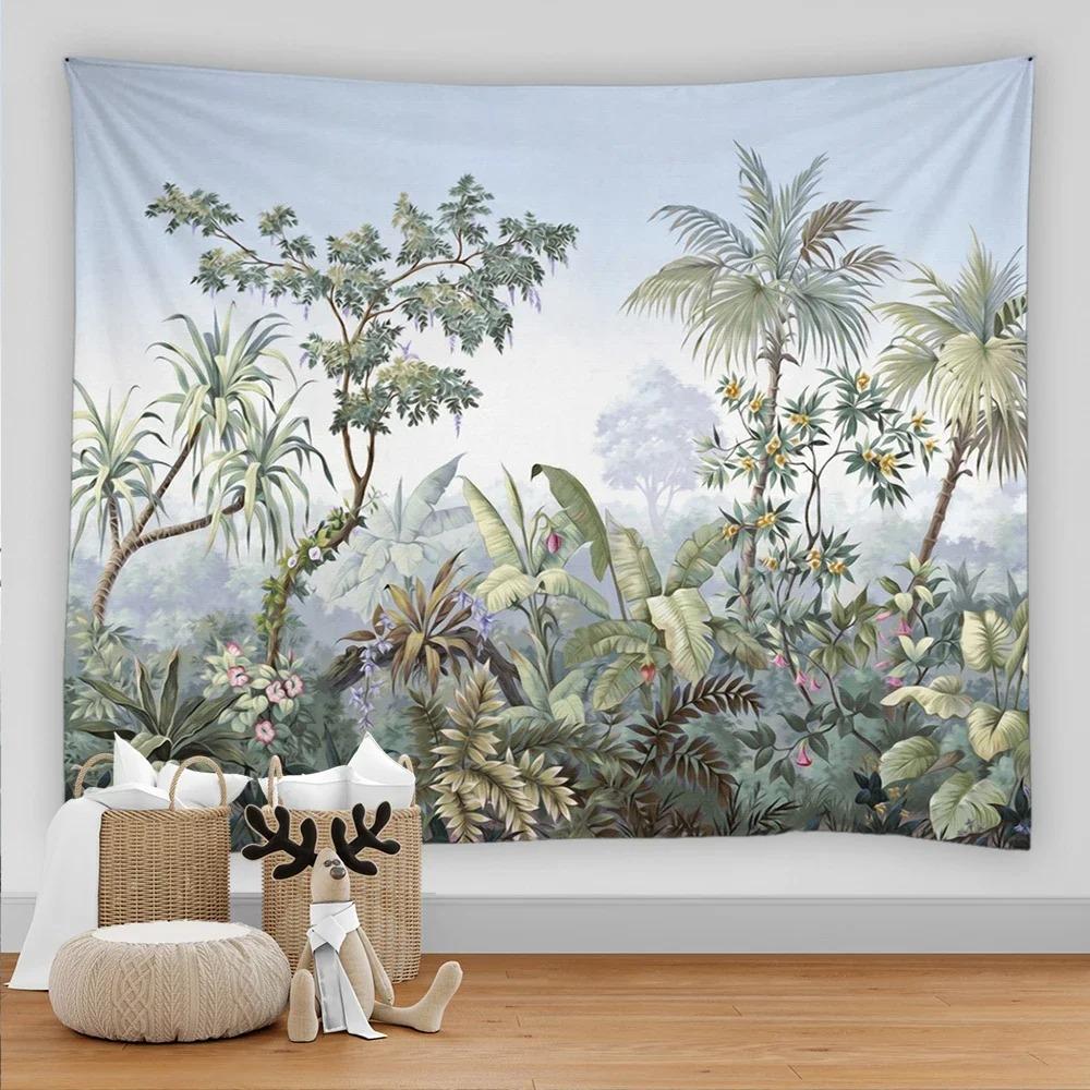 Tropical leaves flowers and birds beach wall hanging animal background palm tree wall hanging tapestry wall cloth carpet
