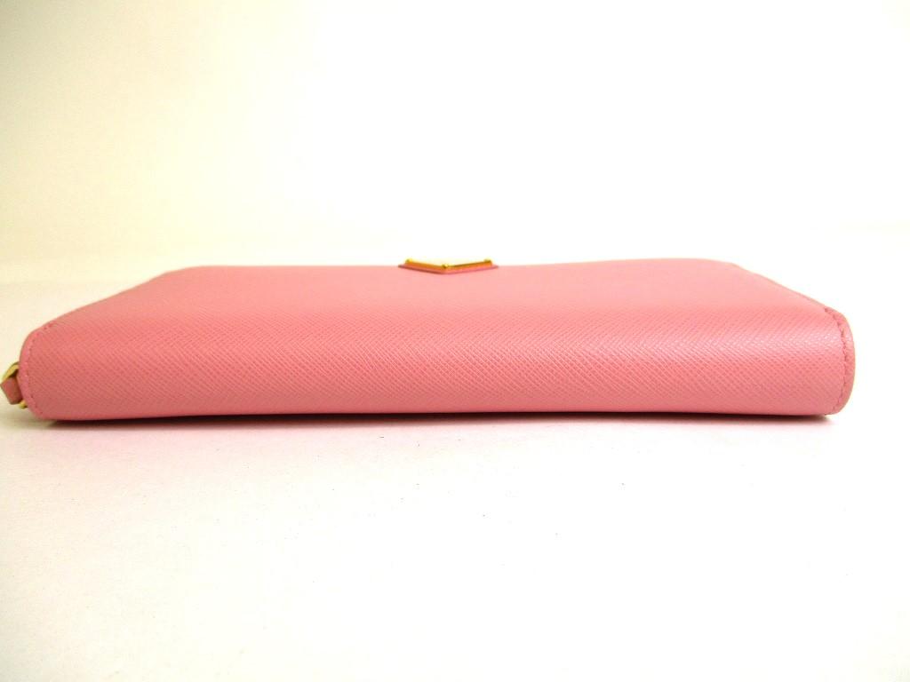 Authentic PRADA Pink Saffiano Triang Leather Round Zip Long Wallet #9968  Open Box