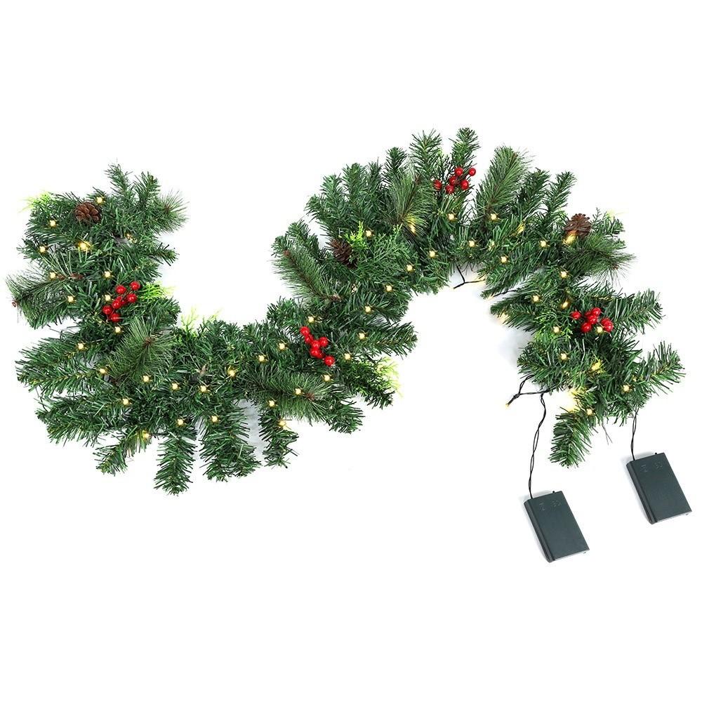 Creative Artificial Pine Tree Decor 1.8/2.7m 30/50 LED Lights Realistic Green Garland Pinecones Durable