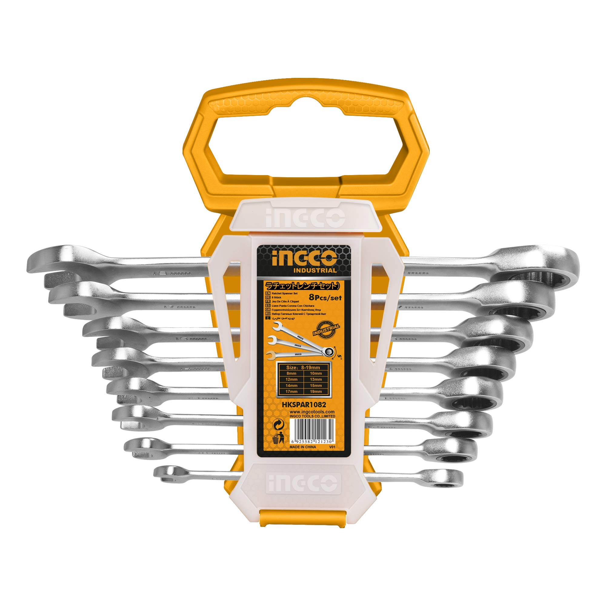 

INGCO Ratchet Wrench 72 for Assembly and Automotive and HKSPAR1082 Set, 8-Piece Set, Gears, 8-19mm, Repair, Cr-V Cr-Mo Materials,