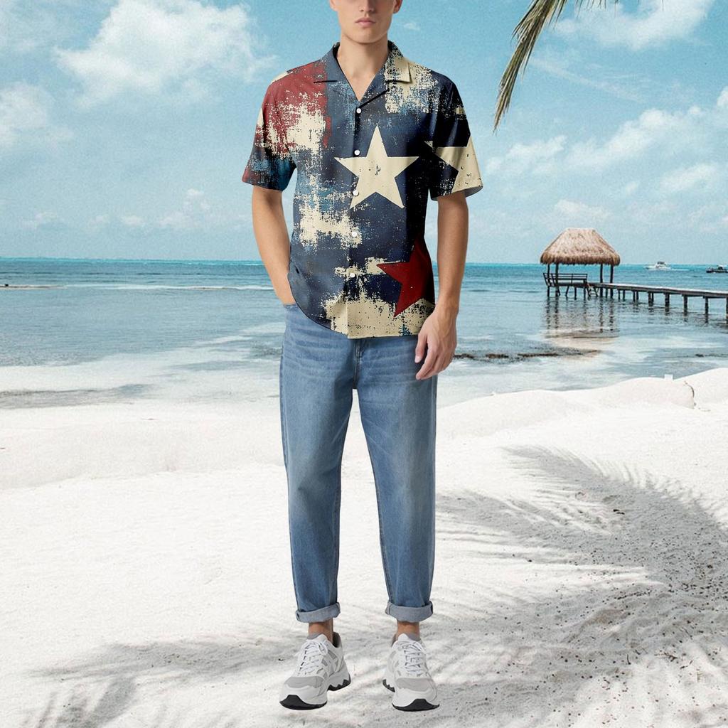 Uformell løs kortermet skjorte for menn Motetrykt skjortetopp