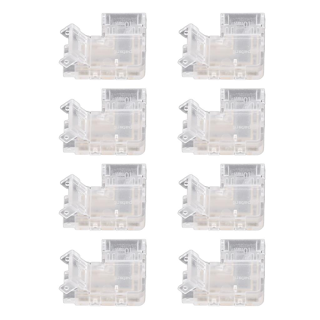 8PCS L Shaped LED Light Strip Connectors 4 Pin 10mm Transparent Gapless Solderless COB LED Adapter