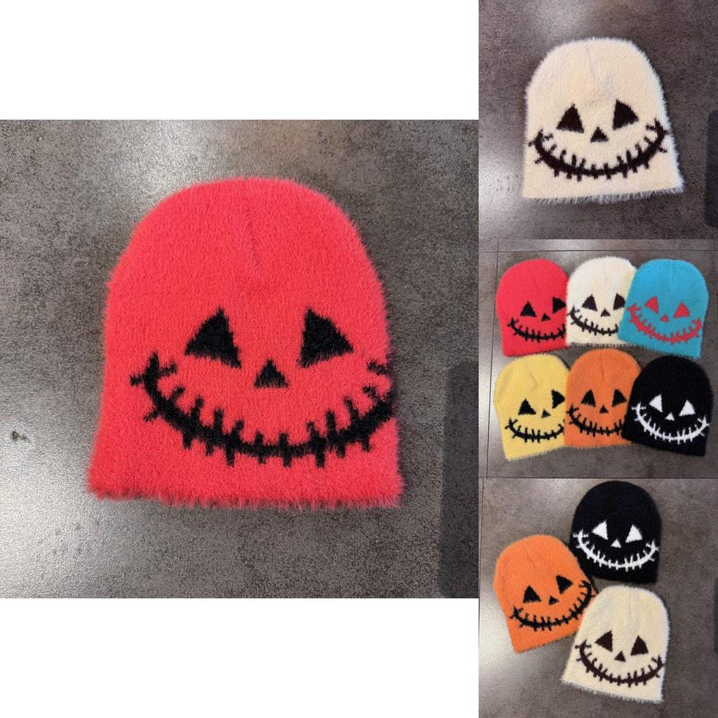 Halloween Themed Knit Cap With Fleece Lining For Autumn And Winter Fashion