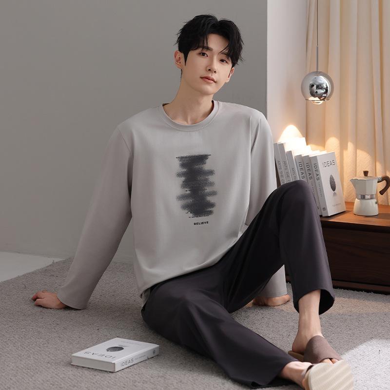 Pure cotton pajamas men's spring and autumn 1011 new men's simple four seasons can wear autumn and winter cotton loungewear suit