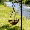 Hanging Bird Bath Wooden Bird Feeder with Chain Outdoor Bird Water Bowl Feeding Tray for Garden Outside Hummingbirds Drinking Bathing