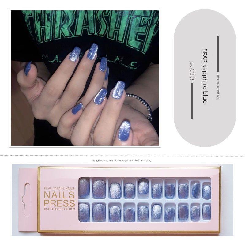 

Crystal Cat s Eye Royal Blue Nail European and American Fashion Short 19-SPAR sapphire blue