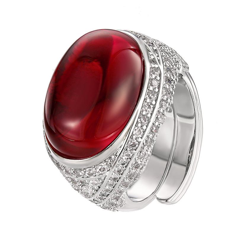 Jewelry Simulation Red Corundum Plain Fluorescent Retro Ring Main Stone 13 * 18