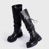 Fashion Autumn Winter Patent Leather Punk Gothic Platform Women Knee-high Boots Fashion Rivet Button Heeled Motorcycle Booties Shoes