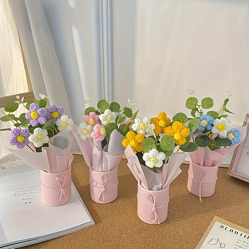 1 Set Handmade Crochet Vase Flower, Pink Spring Bouquet for Mother's Day Graduation Gift, Mother's Day Home Desk Decor
