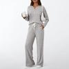 Women's 2 Piece Lounge Outfits Casual Long Sleeve Top Wide Leg Pants Pajamas Set Ribbed Sweater Sleepwear