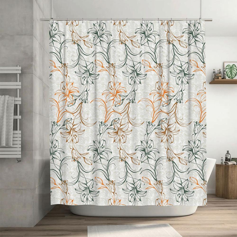 Stylish Printed Shower Curtain Set White Floral Decor for Bathroom High-Quality Fabric Waterproof Easy Installation Kit Included