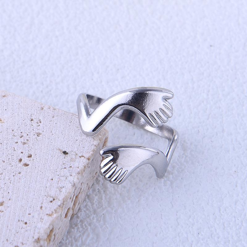 Non-Fading Titanium Steel Hip-Hop Ring - Embracing Arms Design for Women