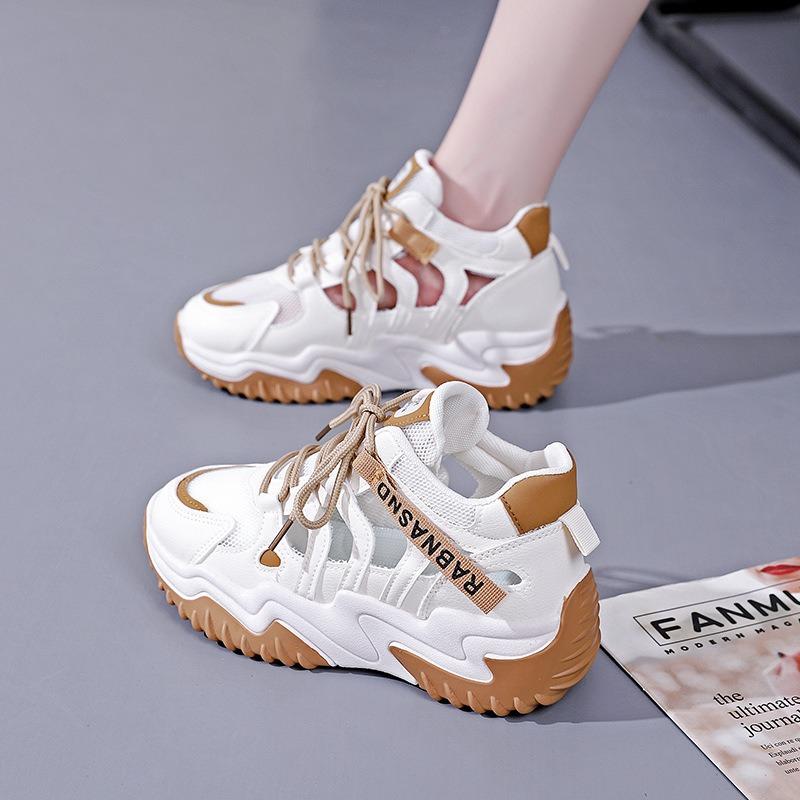 Dad Shoes Perforated Mesh Shoes Breathable Student Sports Shoes Casual Sandals Thick-soled Shoes