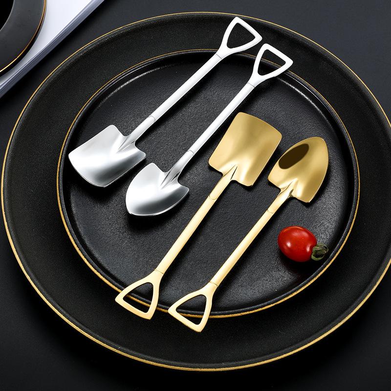 4Pcs Shovel Shape Spoon Stainless Steel Dessert Fruit Spoons Set (BPA Free, No FDA Certificate)