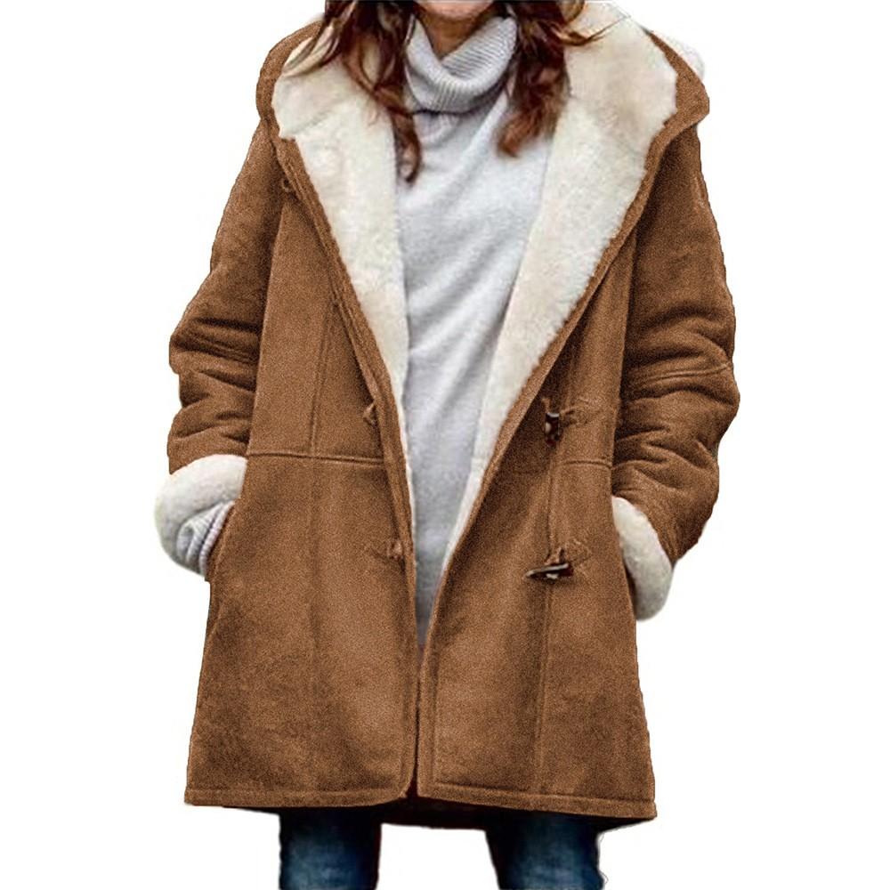 Women's Casual Hoodie Jaket Warm Winter Coat Straight Tube Pe Long Sleeve with Hat Thiened Cotton Clothes