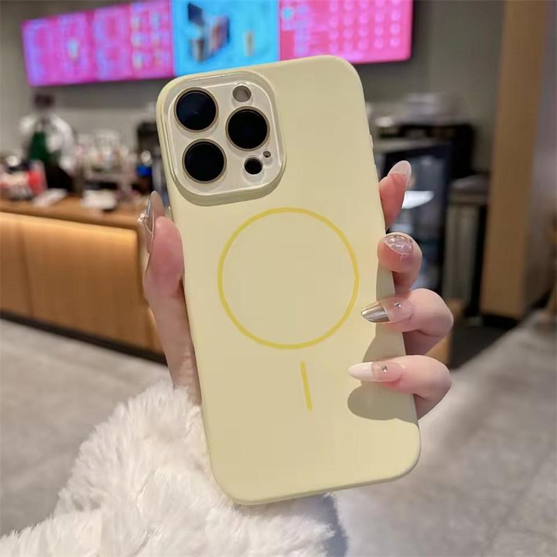 

Розкішний чохол з рідкого силікону Magsafe для скляних лінз iPhone17 16 15 14 13 12 11 Pro Max Plus Магнітна бездротова зарядка iPhone 15 Pro жовтий