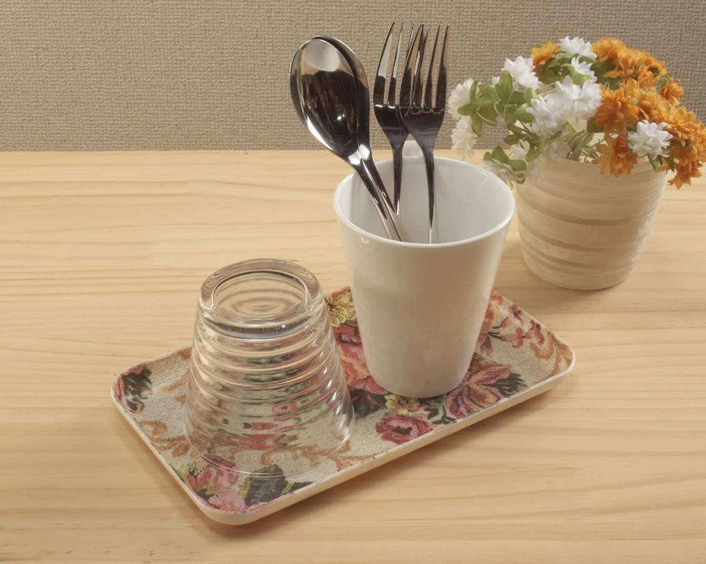 Tatsucraft NR Caster Tray, SS, 21.5cm, Web Original Model, Victorian Old Rose Design, Non-Slip, Microwave-Safe, Plastic, Available in Large and