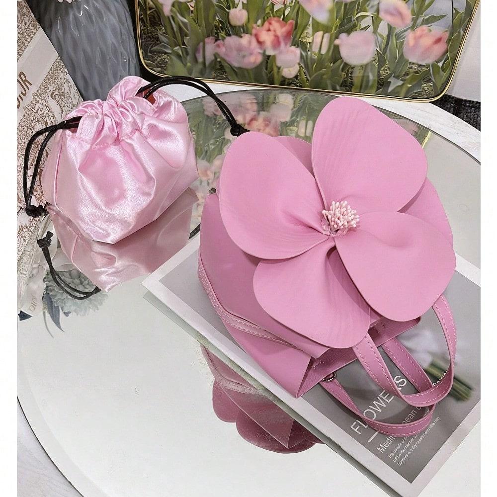 XYNN Franse Bloemblaadjes Bloemen Creatieve Bloemen Handtas Schouder Crossbody Kettingtas pink gray