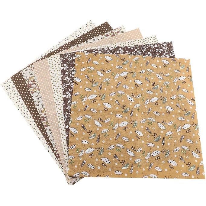 7pcs 50x50cm Cotton Fabrics DIY Floral Dots Assorted Pre-Cut Quarters Bundle Cotton Quilt Fabric Sewing Quilting Patchwork(Brown)