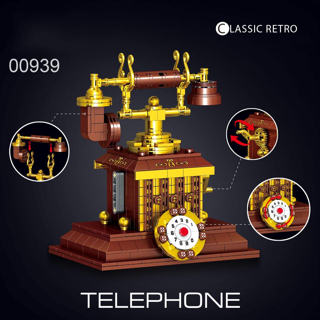 410PCS Retro Telephone Assembled Building Blocks Classic Desktop Decoration Vintage Phone Bricks Toys Children Christmas Gifts