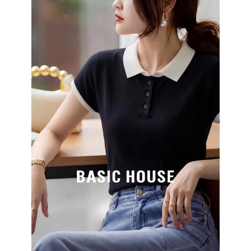 Basic House Women s Polo Collar Tencel Linen Blend Short Sleeve T-Shirt L