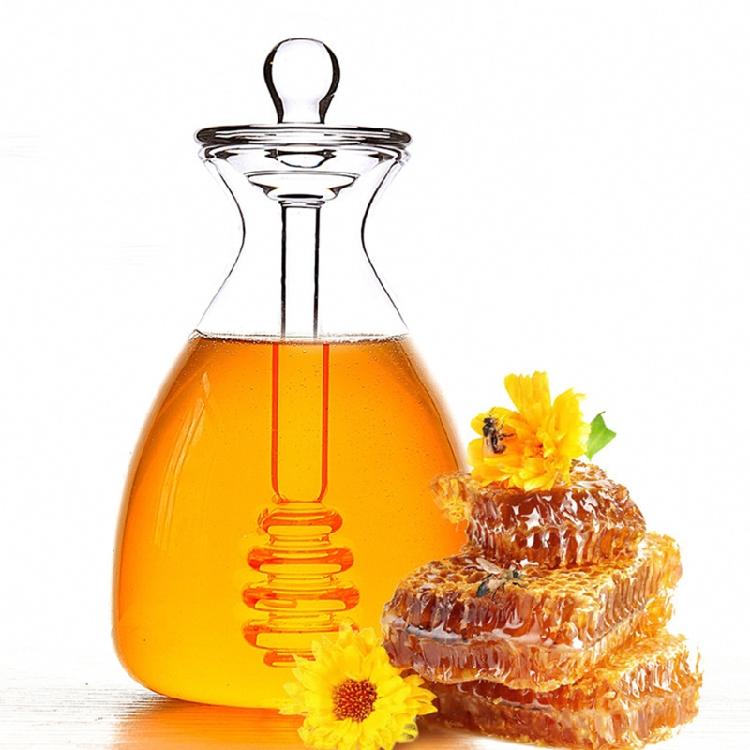 Glass Honey Pot with Dipper for Store Honey and Syrup Clear Gorgeous Bee Decor