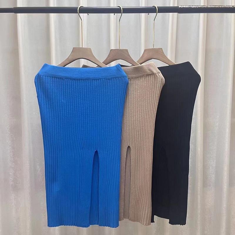 

Women s Skirt Temperament High Waist Thin Elastic Force Split One Size