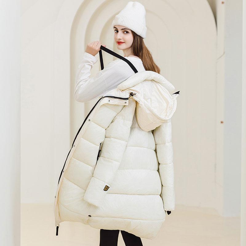 Women Autumn Winter Soild Color Thicken Outwear Cotton Padded Hooded Warm Long Jacket Coat