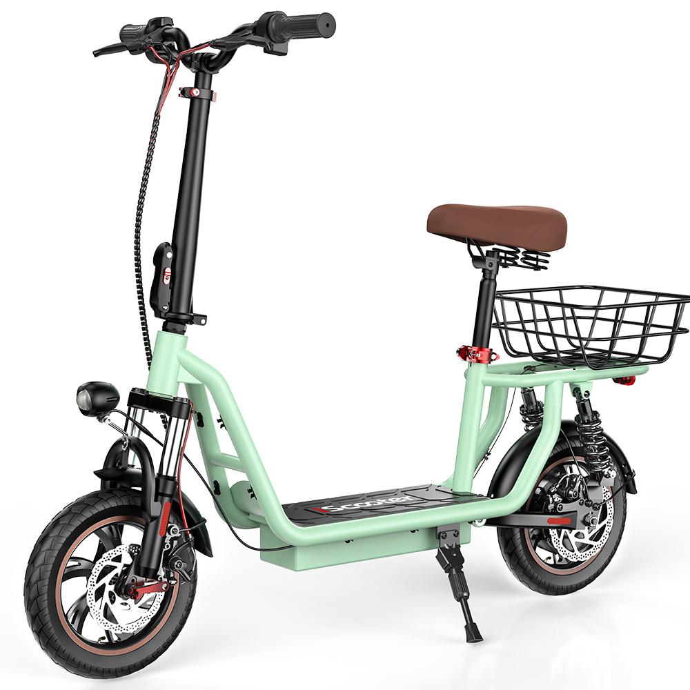 iScooter I12 12-inch Electric Scooter - 35km Range, 500W Motor, Dual Suspension System, Foldable + Seat, Convenient for commuting,Green