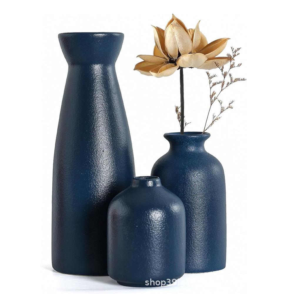 Ceramic Vase White Three-piece Set Ornament Creative Dried Flower Hydroponic Home Living Room Flower Arrangement Modern