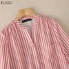 ZANZEA Women Casual V-Neck 3/4 Sleeve Loose Stripe Blouse