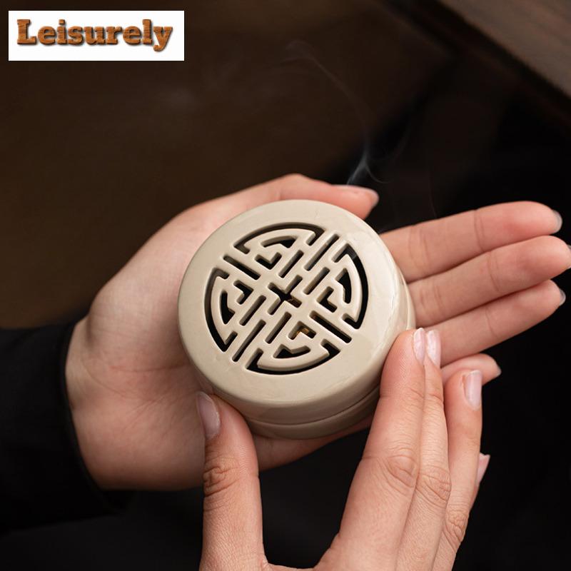 Wood Ash Circular Ceramic Plate Incense Holder Traditional Zen Garden Incense Burners Meditation Censer Yoga Supplies Ornaments