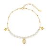 Rinntin 925 Sterling Silver Natural Freshwater Pearl Anklet for Women with Starfish Summer Holiday Foot Chain Jewelry SA97