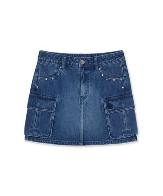 MLB Women'S Basic Small Logo Studded Denim Skirt La (Indigo)