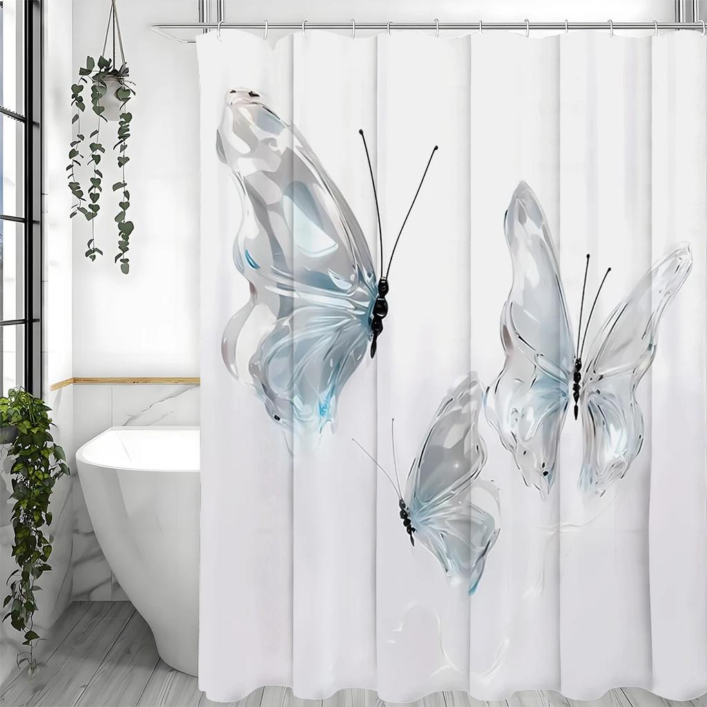 Butterfly Shower Curtain, Bathroom Decorative Shower Curtain, Waterproof Shower Curtain with Hooks