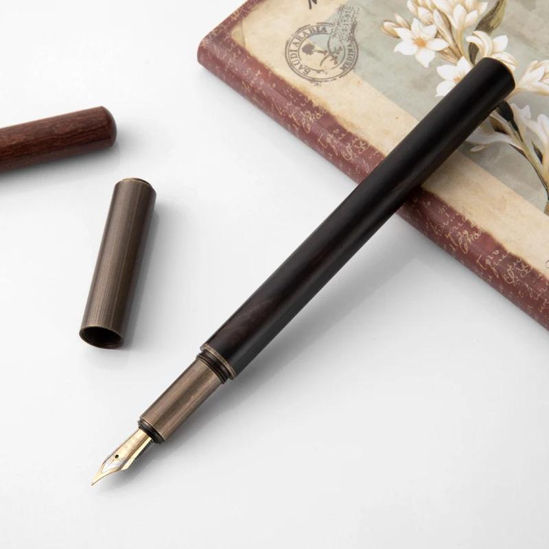 1pc Luxury Retro Wood Bronze Fountain Pen Office Business Writing Art Calligraphy Ink Pens 0.5mm School Student Stationery Gifts