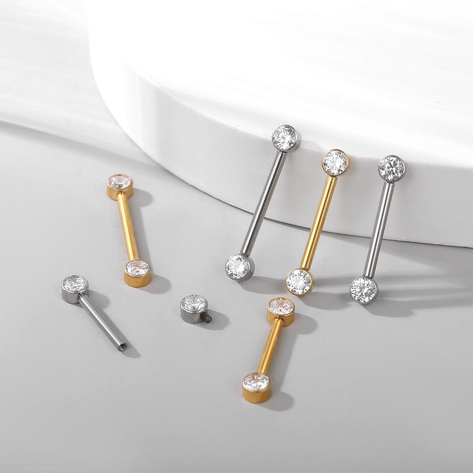 1 Peça Barra de Titânio para Mamilo com Argola Cristal CZ Banhada a Ouro com Escudo Pendurado Barra para Mulheres Piercing de Mamilo com Rosca Interna