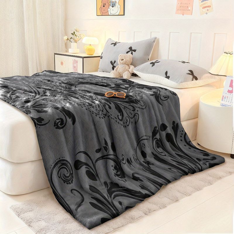 VIKAMA Gothic Barock Totenkopf Überwurf Dunkler Blumendruck Flanell Decke Weich Warm Sofa Bett Überwurf Halloween Heimdeko Geschenk