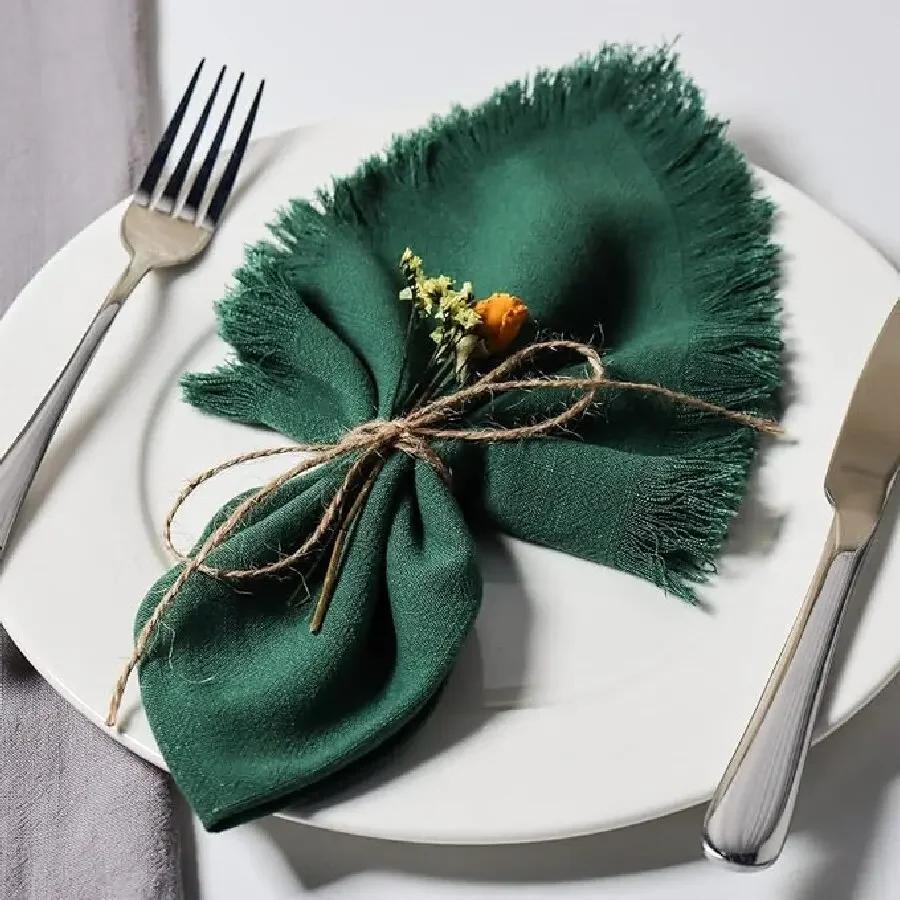 50 Peças Guardanapo de Mesa Algodão Verde Sálvia Gaze Toalha Rústico Páscoa Suprimentos para Casamento Decoração e Acessórios para Mesa de Festa de Aniversário