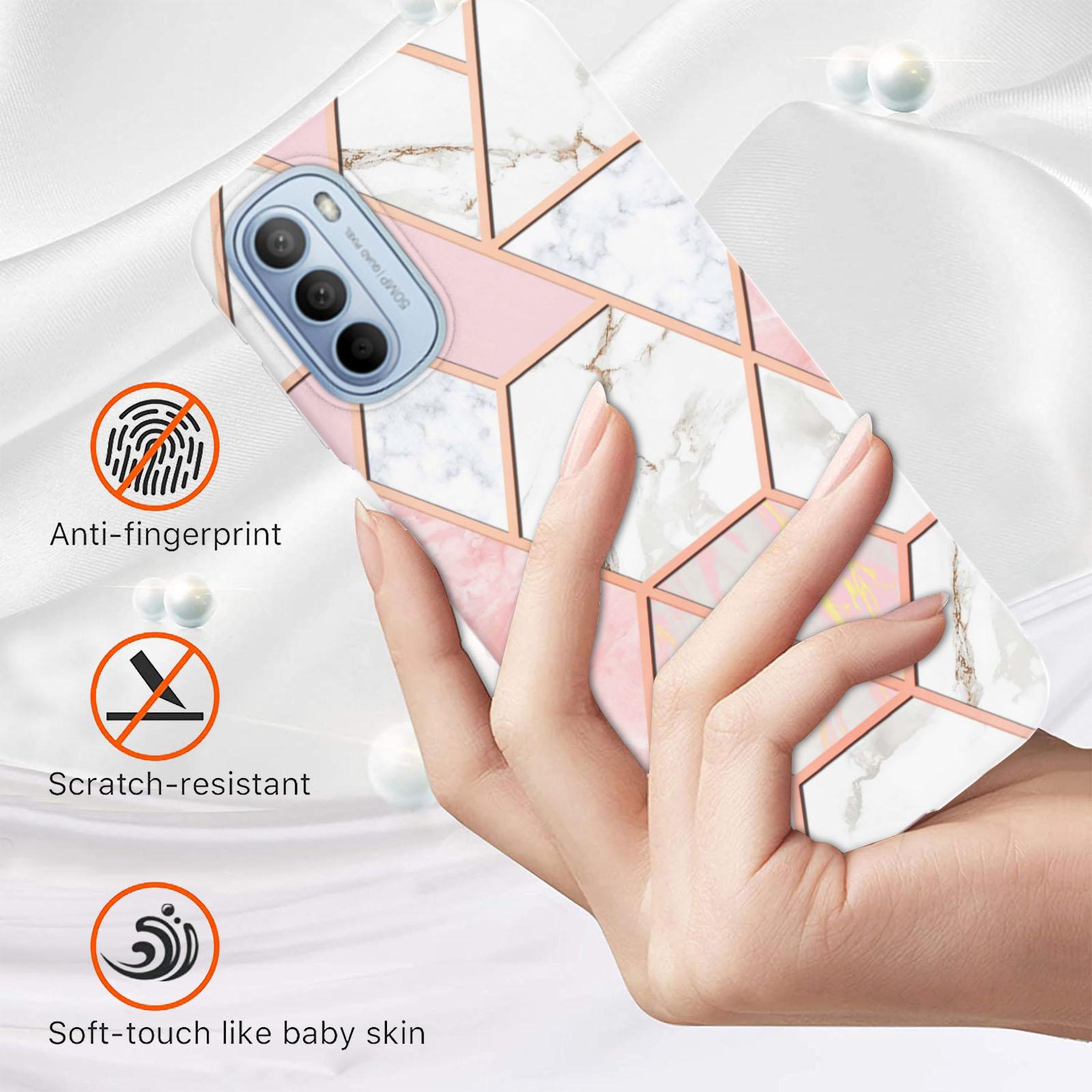

For Motorola Moto G31/Moto G41 Case Splicing IMD Marble Pattern Electroplated TPU Back Cover Pink/White