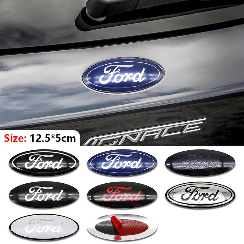 12.5cm Car Front Grille Logo Trunk Accessories Hood Sticker For Ford Focus Mk2 Mk3 Fiesta Mk4 S-MAX Mk7 Ranger Mondeo Kuga WD2