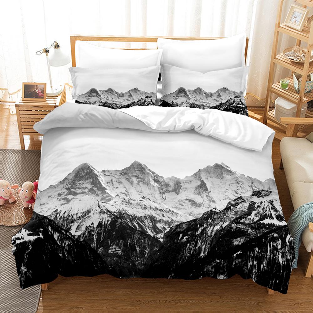Watercolor Painting Duvet Cover Set Polyester Comforter Cover Lake Mountain Landscape Pattern for Kid King Queen Twin Full Size