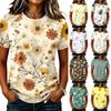 Damen Freizeit Raglanärmel Rundhalsausschnitt Blumenprint Kurzarm Top Leicht Bequem Sitz Weicher Stoff