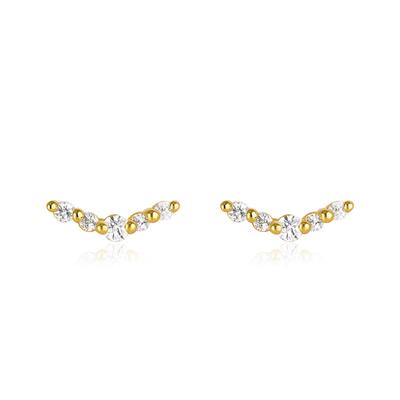 V-Shape Cluster Stud Earrings - 925 Sterling Silver Gold Plated
