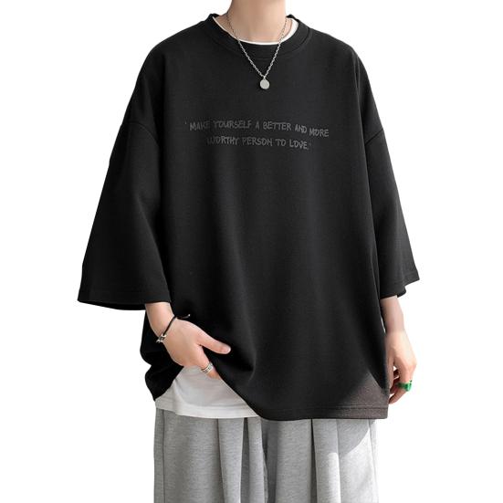 O-Neck 3/4 Sleeve Men T-shirt Ice Silk Thin Moisture Wicking Oversized Letter Print Tee Shirt Daily Clothing