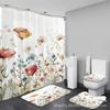 Elegant Blommig Duschdraperiset: Vattentät, Mögelresistent, med Krokar, Ingen Borrning Krävs.