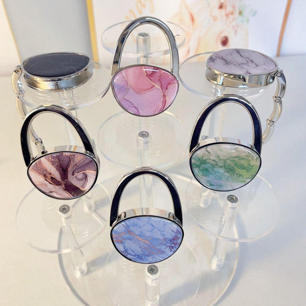 Fashion Marble Texture Handbag Hook Oval Foldable Purse Hanger Holder No Punch Portable Table Edge Hook Under Desk