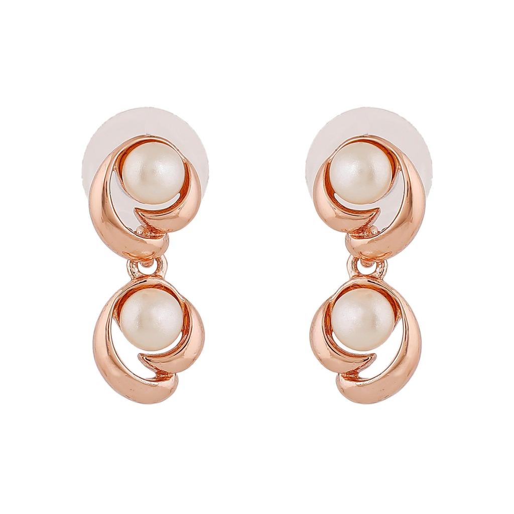 Stunning Estele Rose Gold Pearl Drop Earrings for Women