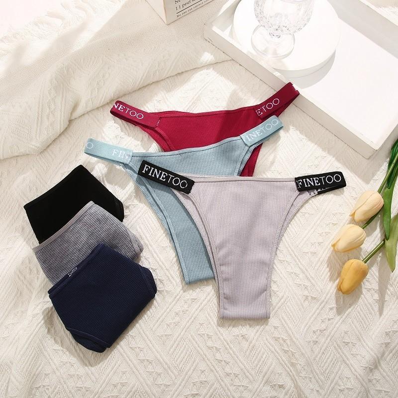FINETOO Cotton Thongs for Women Sexy Panties Underwear Solid Color Intimates Lingerie